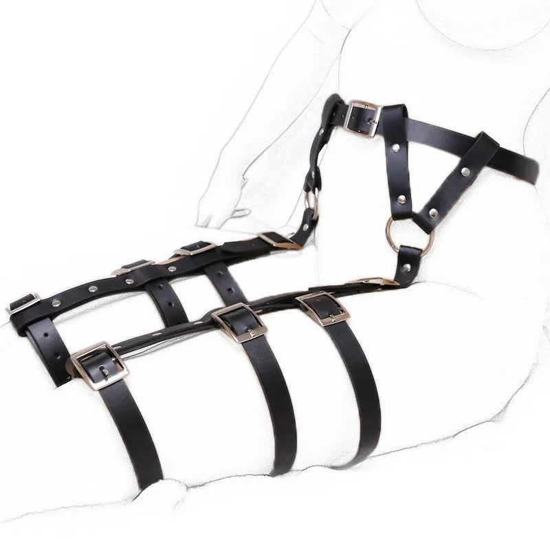 Women Fetish Bdsm Flirt Sex Toys of Slave Leather Bondage Harness Straps with Leg Suspenders Strap Garter Exotic Accessories