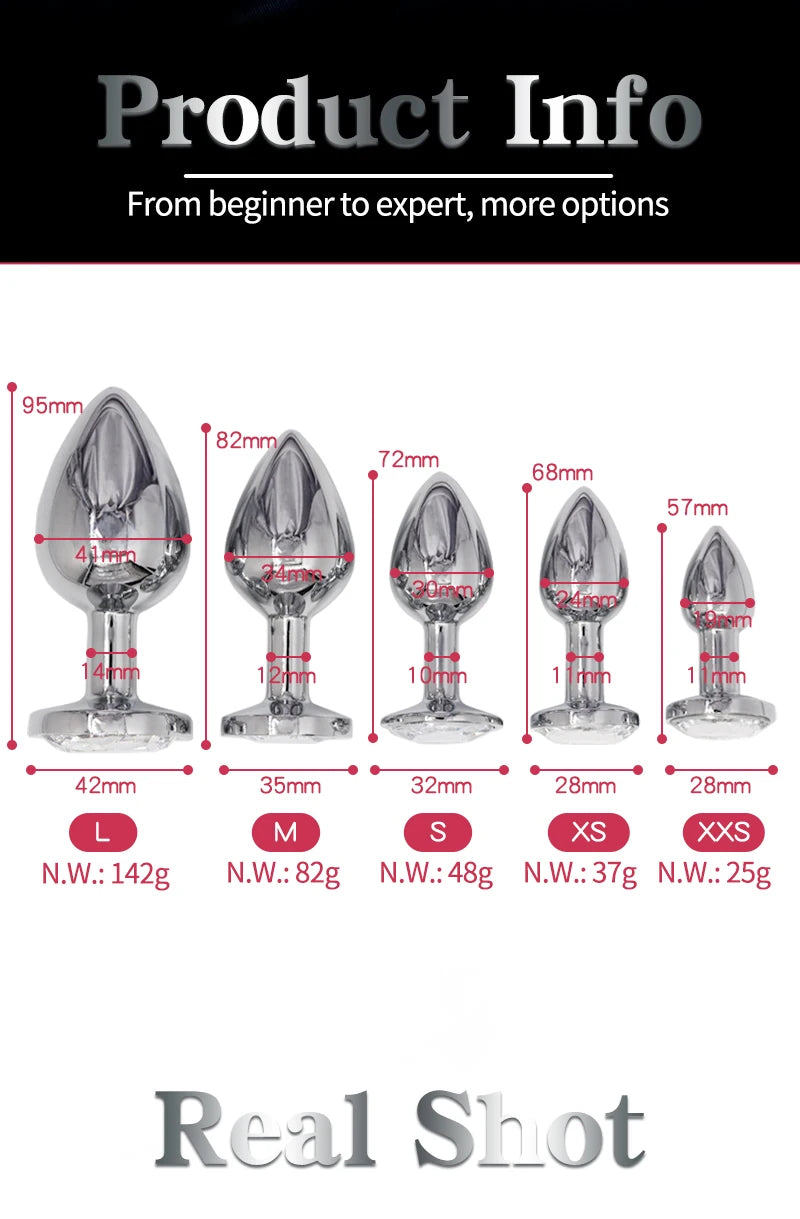 Small Anal Plug Diamond Jewel Butt Plug Metal Anal Sex Toys Big Buttplug Tail Stopper Anus Massage Prostate/Vagina Stimulator