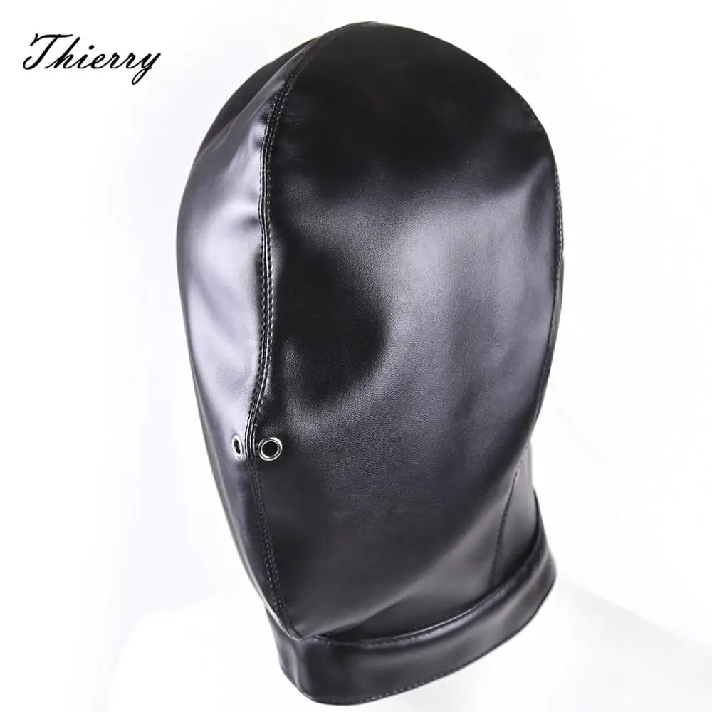 Thierry Fetish Sensory Deprivation Bondage Head Hood, The PU Leather SM Toys Sex Products for Couples Adult Game Roleplay