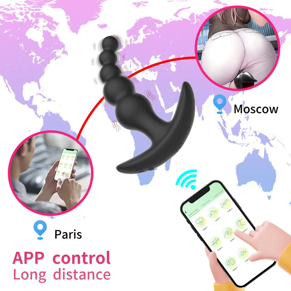 Remote-Controlled Anal Beads Vibrator Prostata Massager and Toy Butt Plug for Men and Women