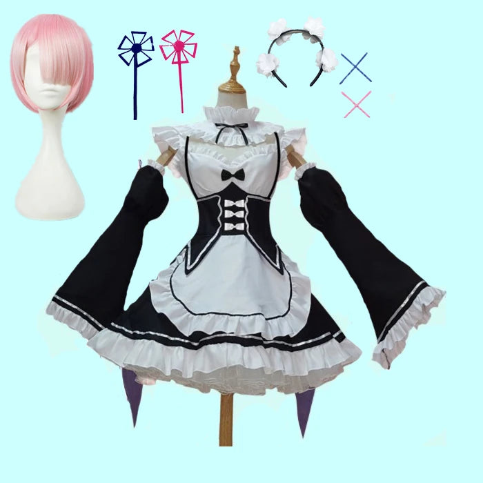 in stock  Re:zero Kara Hajimeru Isekai Seikatsu Rem Ram Maid Cosplay Costumes  Kawaii  dresses   Maid