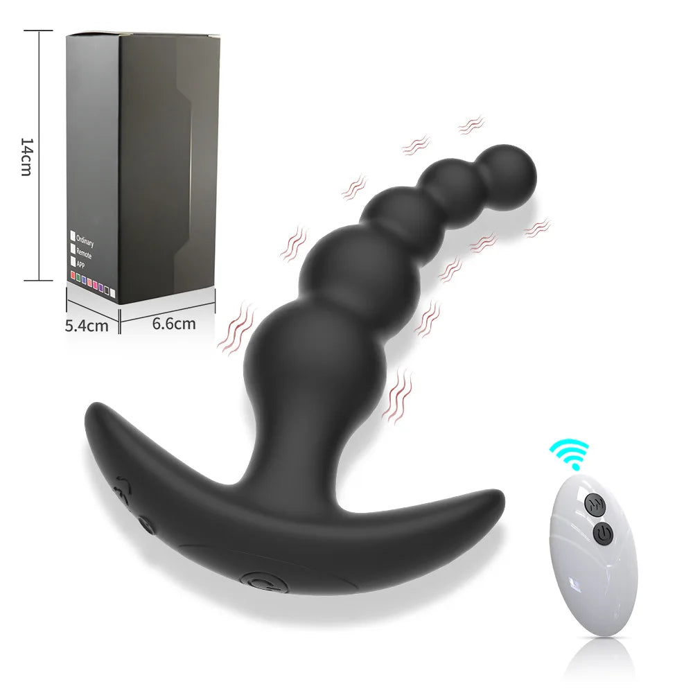 Remote-Controlled Anal Beads Vibrator Prostata Massager and Toy Butt Plug for Men and Women
