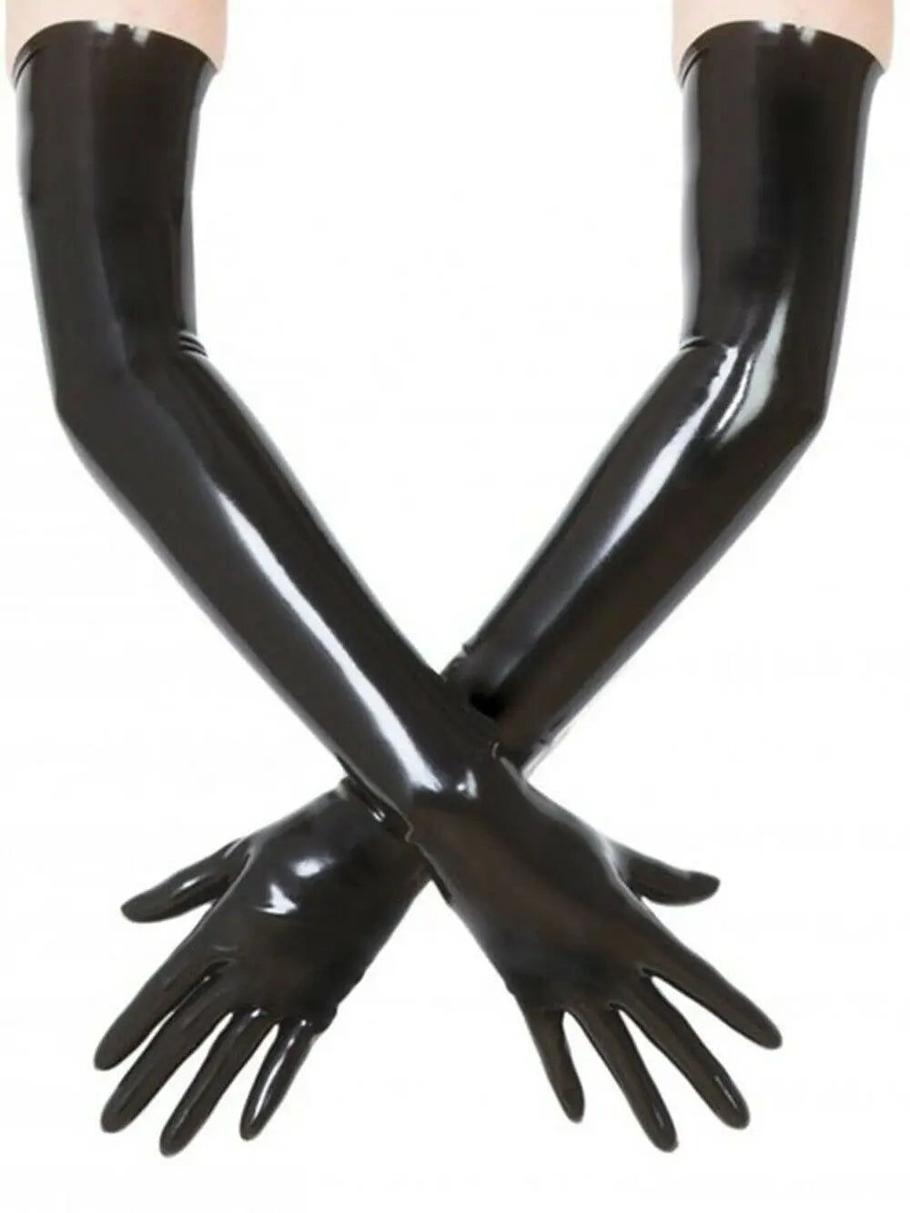 Sexy Black Women Slim Module Seamless Latex Long Gloves Fetish Arm Length