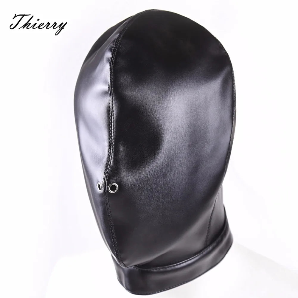 Thierry Fetish Sensory Deprivation Bondage Head Hood, The PU Leather SM Toys Sex Products for Couples Adult Game Roleplay