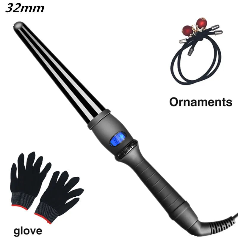 LCD  curlers conical curling iron single tube ceramic glaze pear flower cone electric hair curly hair