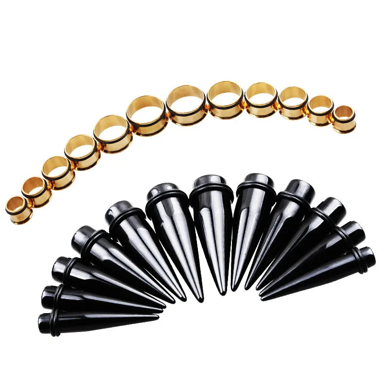 10-20mm 24pcs/lot Steel Acrylic Ear Gauge Tapers And Plugs Stretching Kits Flesh Tunnel Expansion Body Piercing Jewelry Unisex