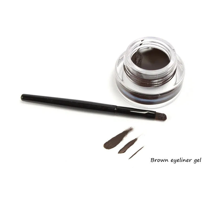 Music Flower 2 In 1 Brown + Black Eyeliner Gel Make Up Water-proof Eye Liner Kit Eye Makeup Tool With Brush 24H Long Lasting