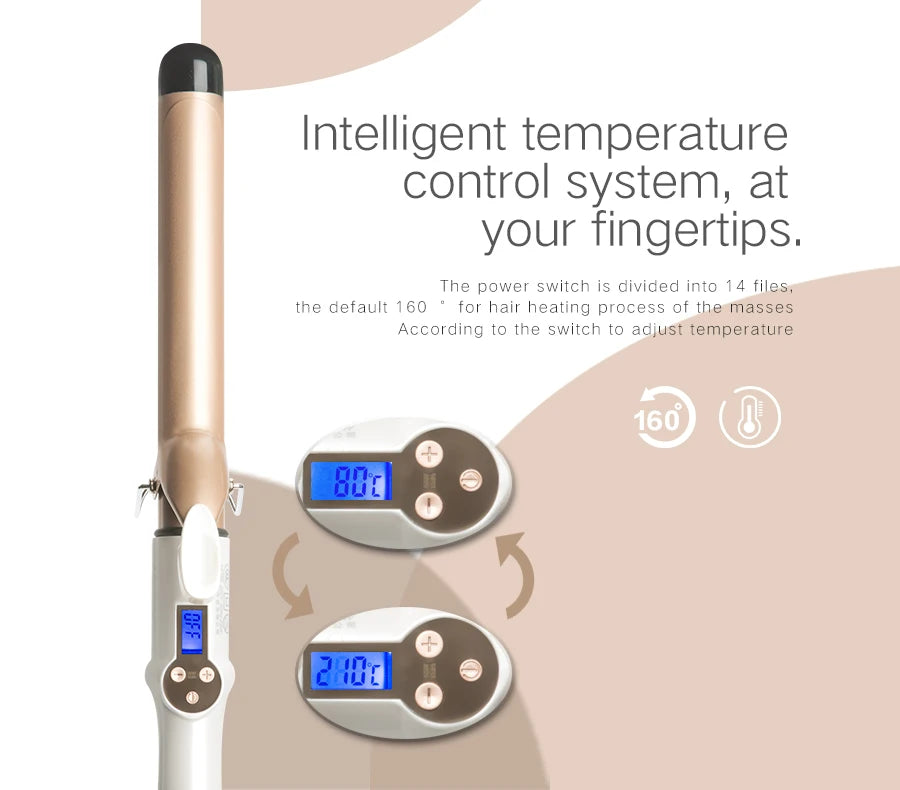 2025 New Electric Hair Curler with LCD Screen Digital Curling Iron Hair Curlers Irons 19-38mm Professional Curling Iron Curler