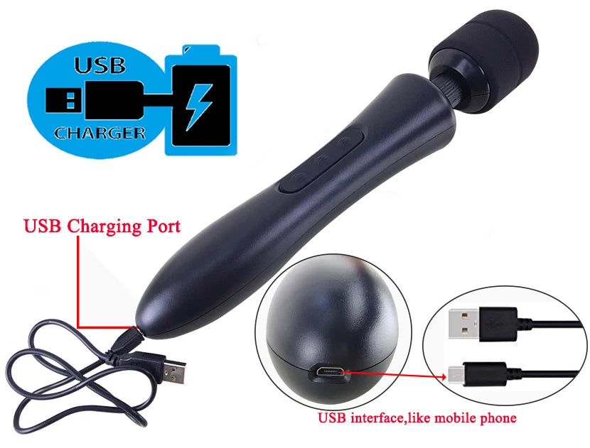 Huge Magic Wand Vibrators for women, USB Charge Big AV Stick Female G Spot Massager Clitoris Stimulator Adult Sex Toys for Woman