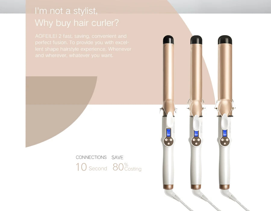 2025 New Electric Hair Curler with LCD Screen Digital Curling Iron Hair Curlers Irons 19-38mm Professional Curling Iron Curler