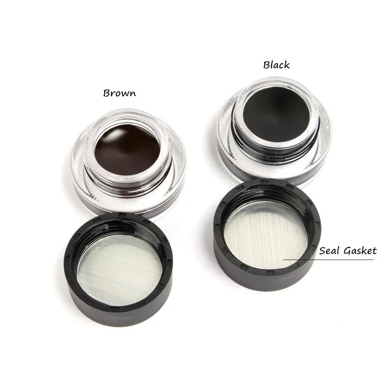 Music Flower 2 In 1 Brown + Black Eyeliner Gel Make Up Water-proof Eye Liner Kit Eye Makeup Tool With Brush 24H Long Lasting