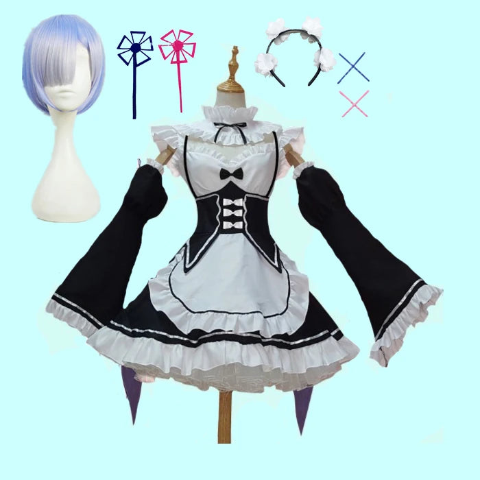 in stock  Re:zero Kara Hajimeru Isekai Seikatsu Rem Ram Maid Cosplay Costumes  Kawaii  dresses   Maid