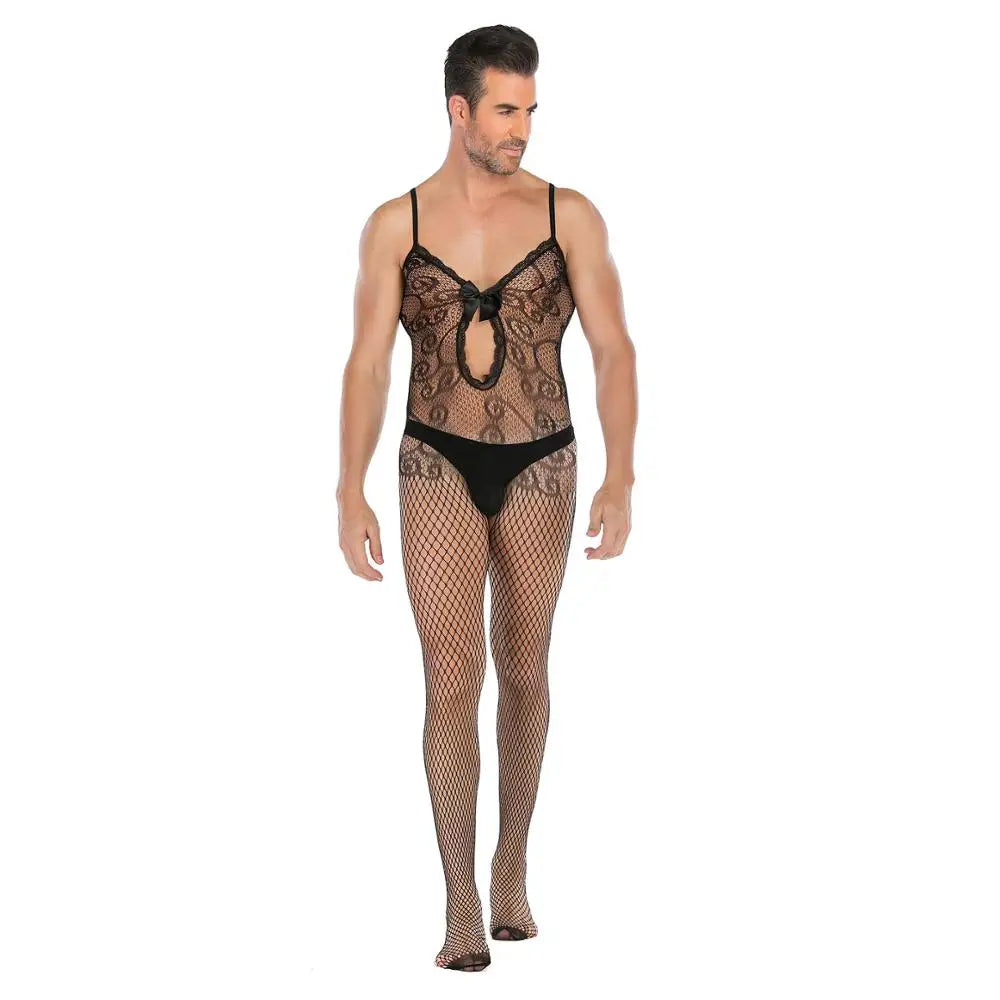 Fetish Men Gay Crossdress Wear Open Crotch Bodystocking Sexy Male Lingerie Porno Sex Transparent Sleepwear Fishnet Body Stocking