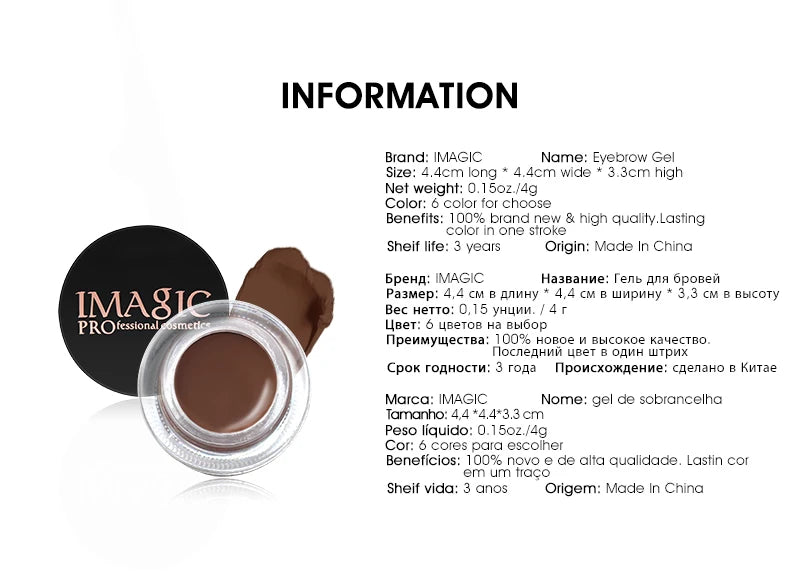 IMAGIC Professional Eyebrow Gel 6 Colors Eyebrow Enhancer Brow Enhancers Tint Makeup Eyebrow Brown With Brow Brush Tools