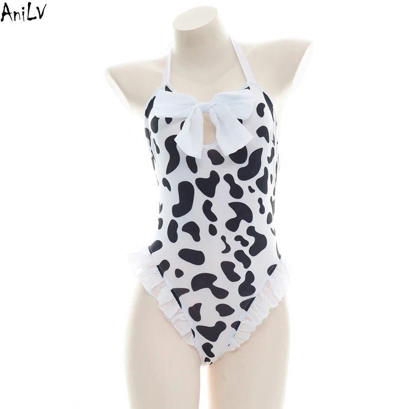AniLV Anime Cartoon Cow Series Bodysuit Underwear Maid Unifrom Costume Kawaii Girl Bikini Swimsuit Set Outfit Cosplay