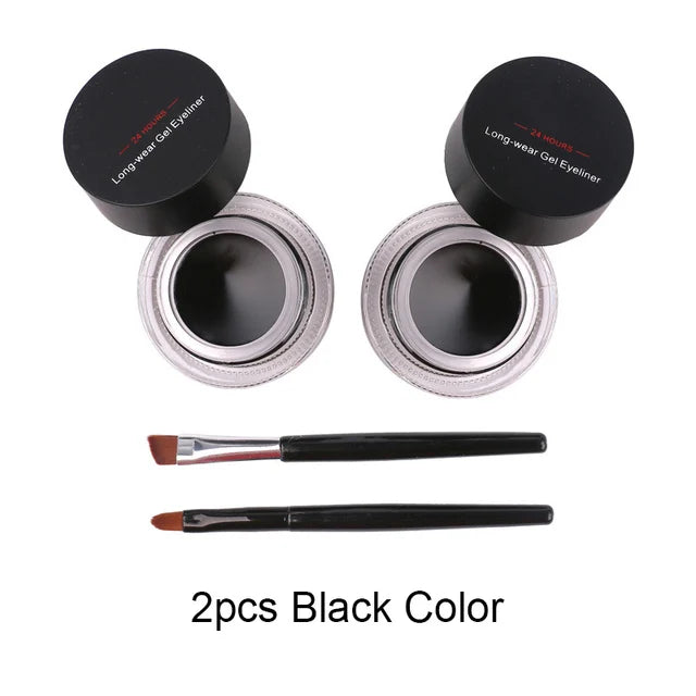 Music Flower 2 In 1 Brown + Black Eyeliner Gel Make Up Water-proof Eye Liner Kit Eye Makeup Tool With Brush 24H Long Lasting