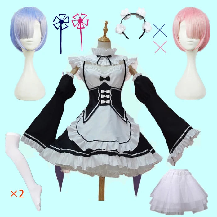 in stock  Re:zero Kara Hajimeru Isekai Seikatsu Rem Ram Maid Cosplay Costumes  Kawaii  dresses   Maid