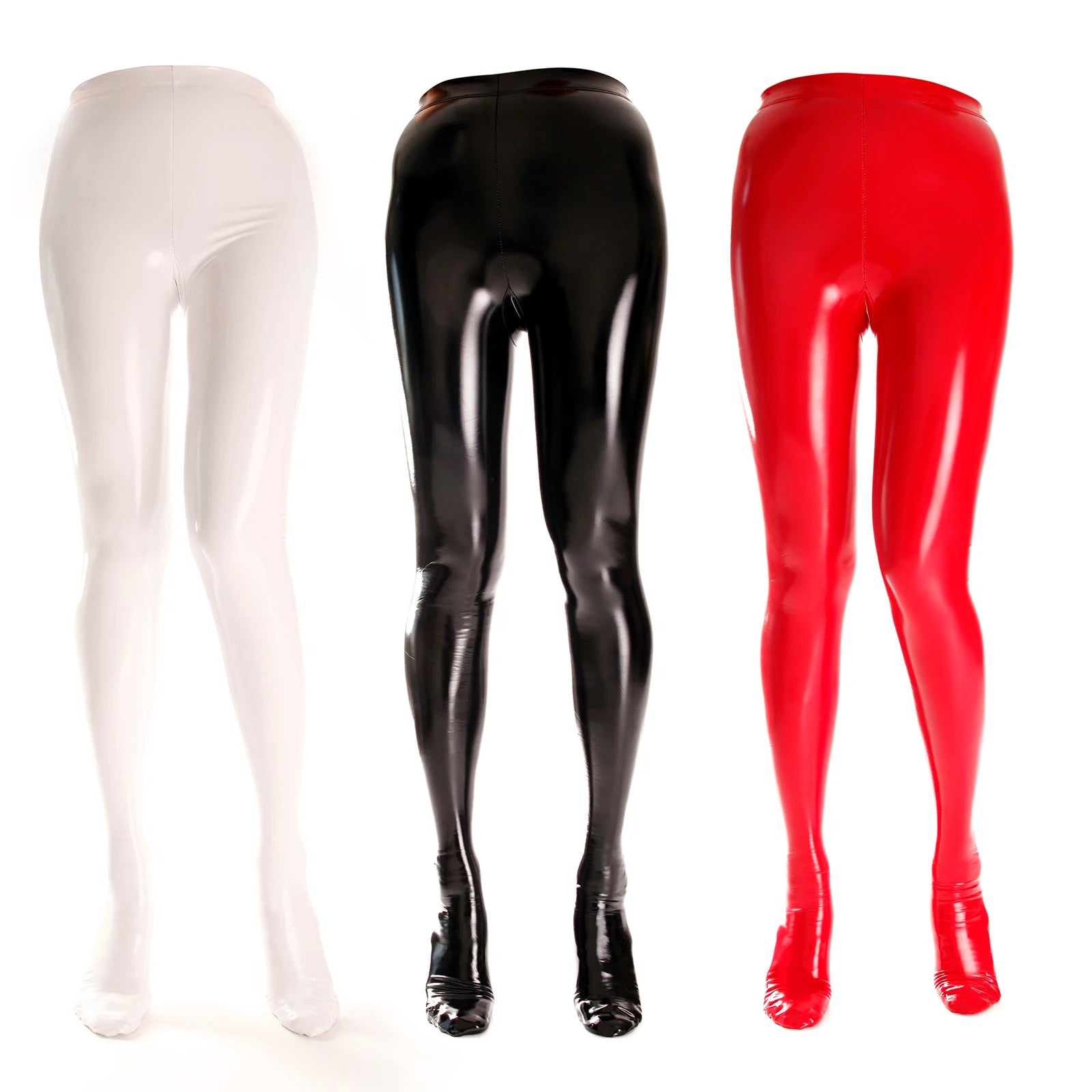 Ftshist Unisex Patent Leather Solid Color Pantyhose Shiny Wetlook Adult Footed Tights High Waist Fetish Cosplay Glossy Socks