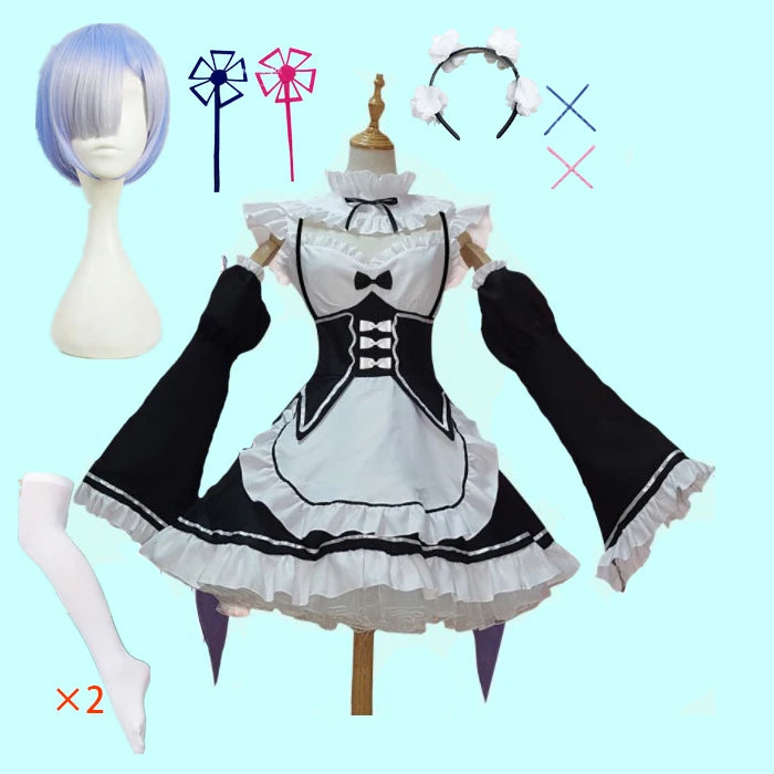 in stock  Re:zero Kara Hajimeru Isekai Seikatsu Rem Ram Maid Cosplay Costumes  Kawaii  dresses   Maid
