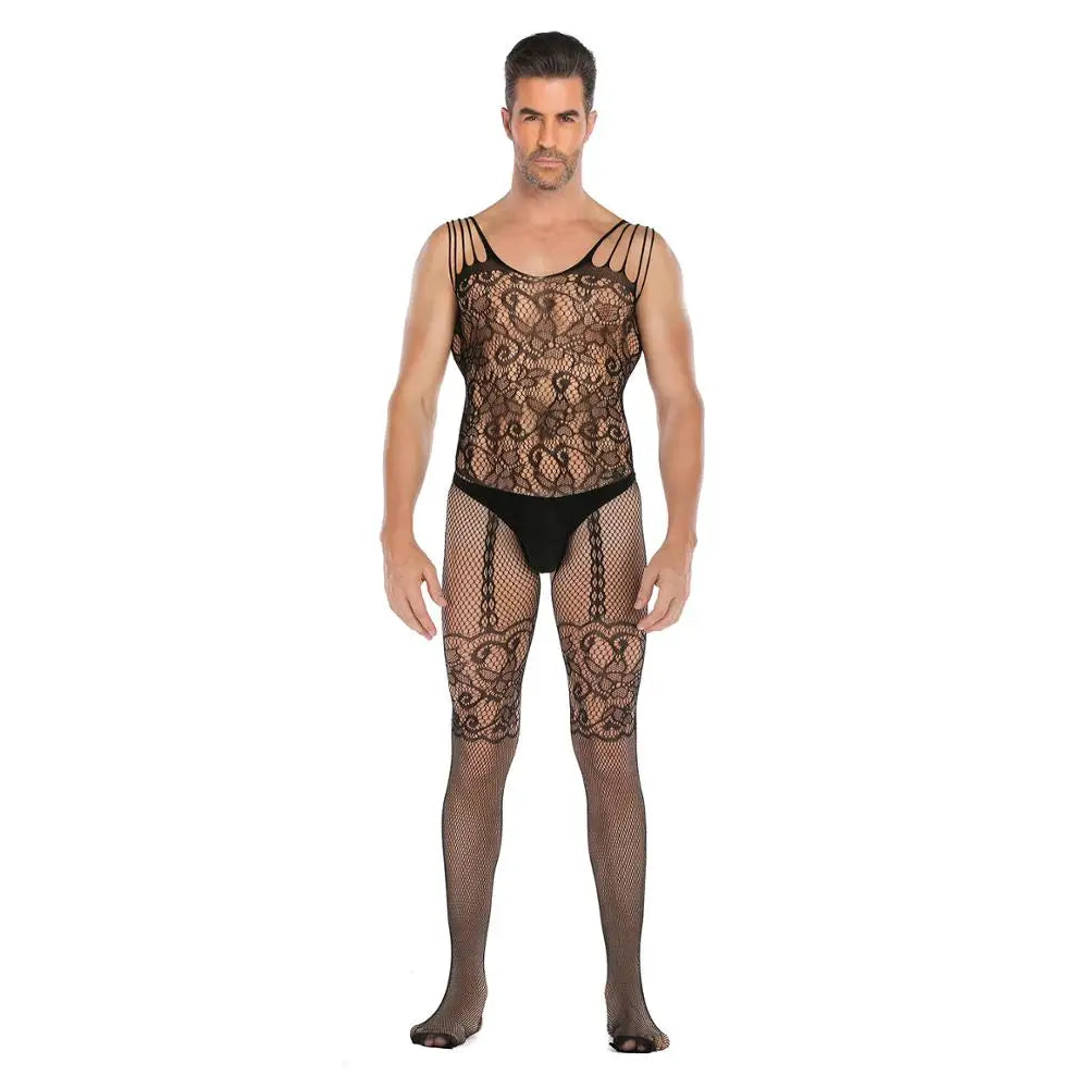 Fetish Men Gay Crossdress Wear Open Crotch Bodystocking Sexy Male Lingerie Porno Sex Transparent Sleepwear Fishnet Body Stocking