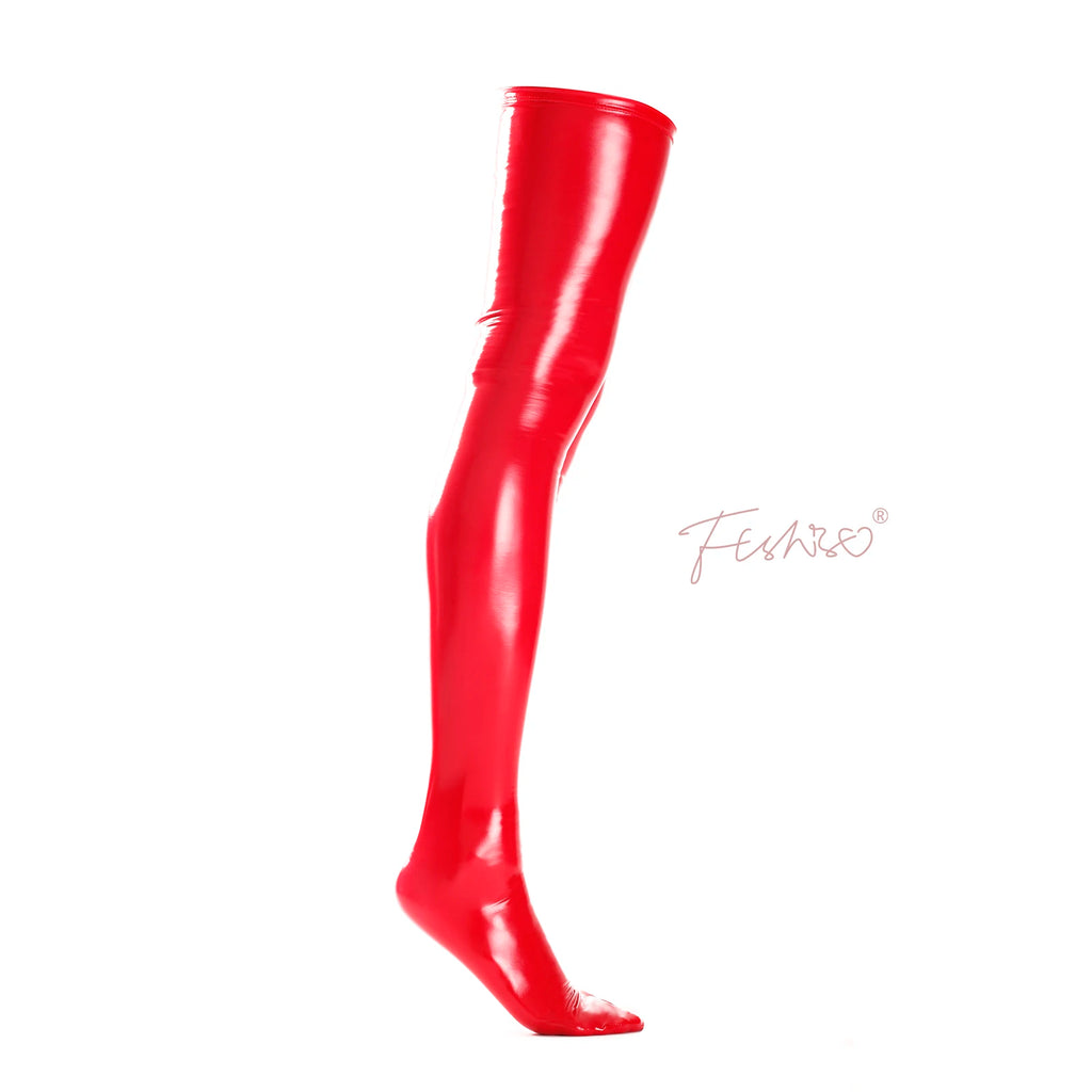 Ftshist Sexy Wetlook Tight-Highs Stockings Shiny Metallic Elastic Over-The-Knee Patent Leather Socks Latex Fetish Accessories
