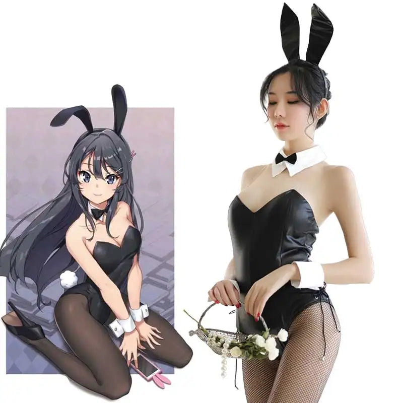 Bunny Girl Sakurajima Mai Cosplay Costume for Girls Halloween Funny Costume Black Stockings High Heels lenceria sensual mujer