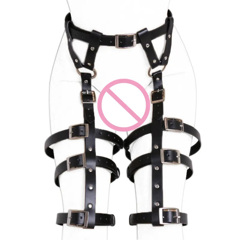 Women Fetish Bdsm Flirt Sex Toys of Slave Leather Bondage Harness Straps with Leg Suspenders Strap Garter Exotic Accessories
