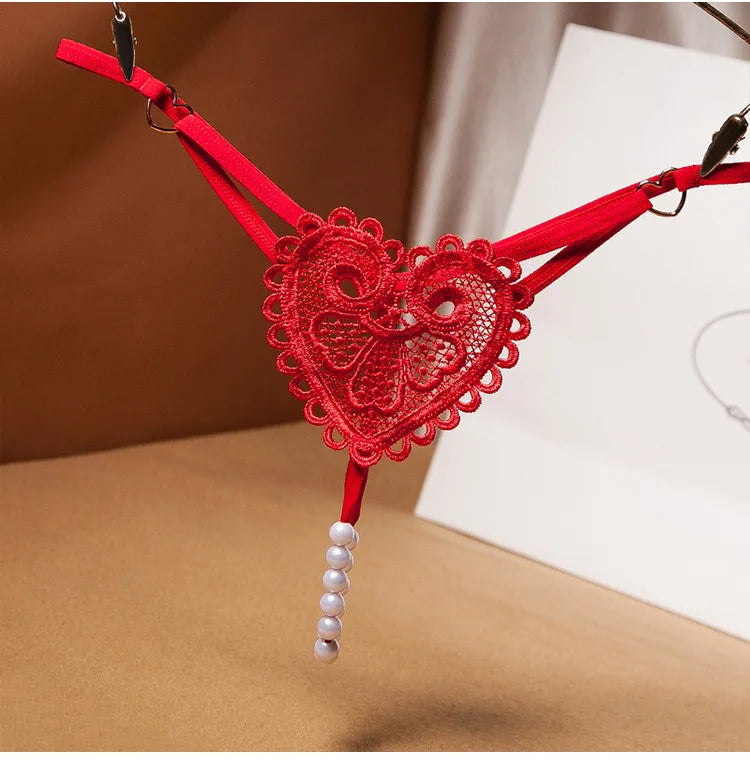 Adults Games Sex Toys of Lace Thongs G String Panties with Sexy Pearl Massaging Bead Crotchless T-back for Fetish Lingerie Flirt