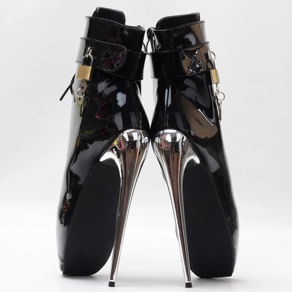 7Inch Stiletto High Heel Lock Wrap Strap Ankle Length Fetish Ballet Boots