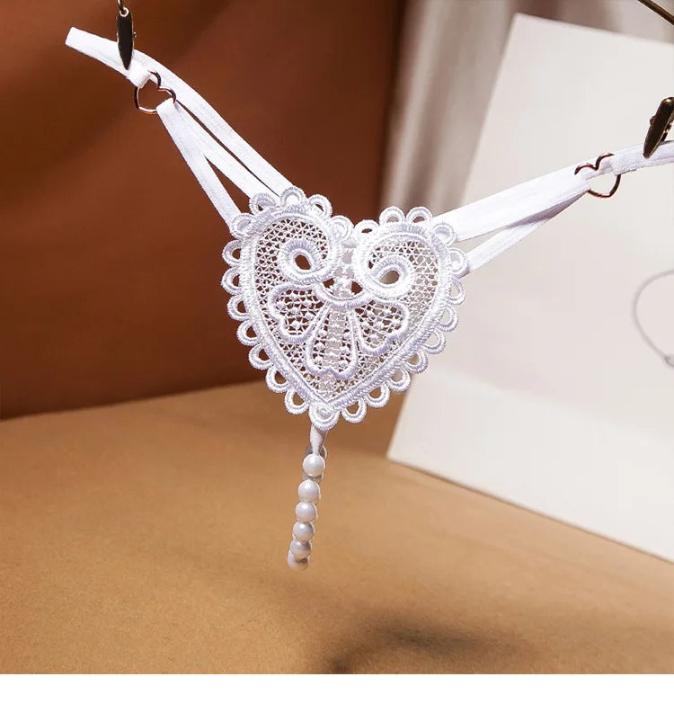 Adults Games Sex Toys of Lace Thongs G String Panties with Sexy Pearl Massaging Bead Crotchless T-back for Fetish Lingerie Flirt