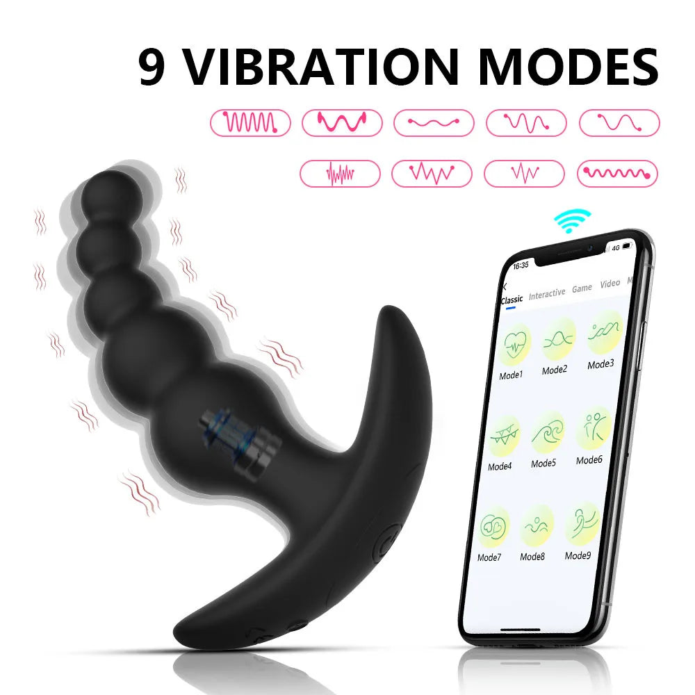 Remote-Controlled Anal Beads Vibrator Prostata Massager and Toy Butt Plug for Men and Women