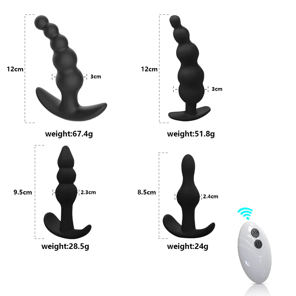 Remote-Controlled Anal Beads Vibrator Prostata Massager and Toy Butt Plug for Men and Women