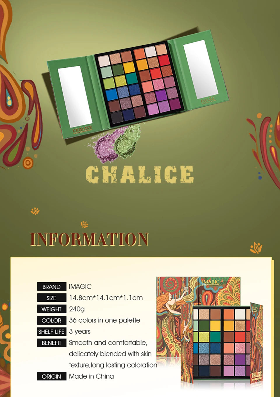 IMAGIC Eyeshadow Palette Matte Make Up Palette Highlight Blus Shimmer Pearlescent Waterproof  Eye shadow Powder And Body Paint