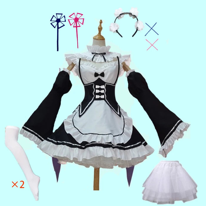 in stock  Re:zero Kara Hajimeru Isekai Seikatsu Rem Ram Maid Cosplay Costumes  Kawaii  dresses   Maid