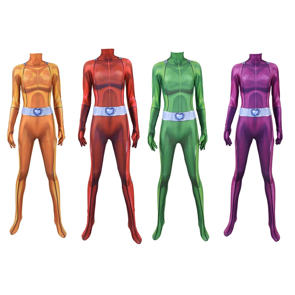 Totally Spies Cosplay Bodysuit for Adults and Girls, Anime Clover Ewing Jumpsuits, Halloween Samantha Simpson Alexandra Costume