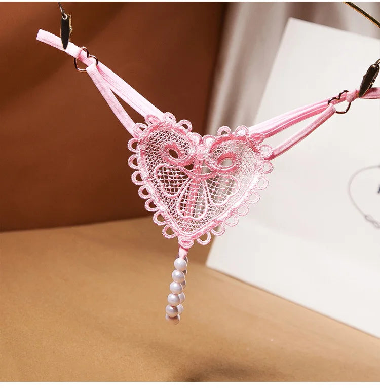 Adults Games Sex Toys of Lace Thongs G String Panties with Sexy Pearl Massaging Bead Crotchless T-back for Fetish Lingerie Flirt