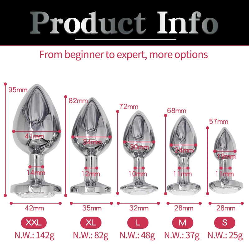 Small Anal Plug Diamond Jewel Butt Plug Metal Anal Sex Toys Big Buttplug Tail Stopper Anus Massage Prostate/Vagina Stimulator