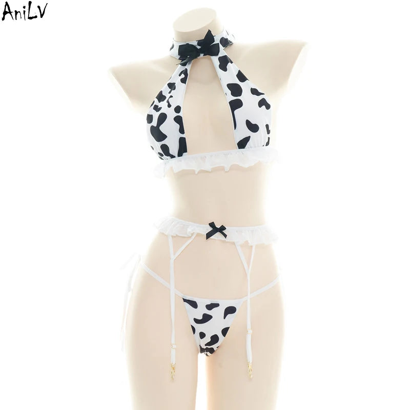 AniLV Anime Cartoon Cow Series Bodysuit Underwear Maid Unifrom Costume Kawaii Girl Bikini Swimsuit Set Outfit Cosplay