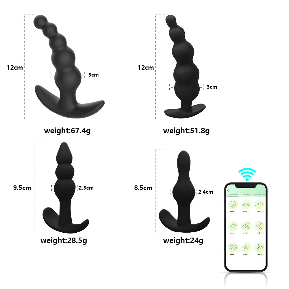 Remote-Controlled Anal Beads Vibrator Prostata Massager and Toy Butt Plug for Men and Women