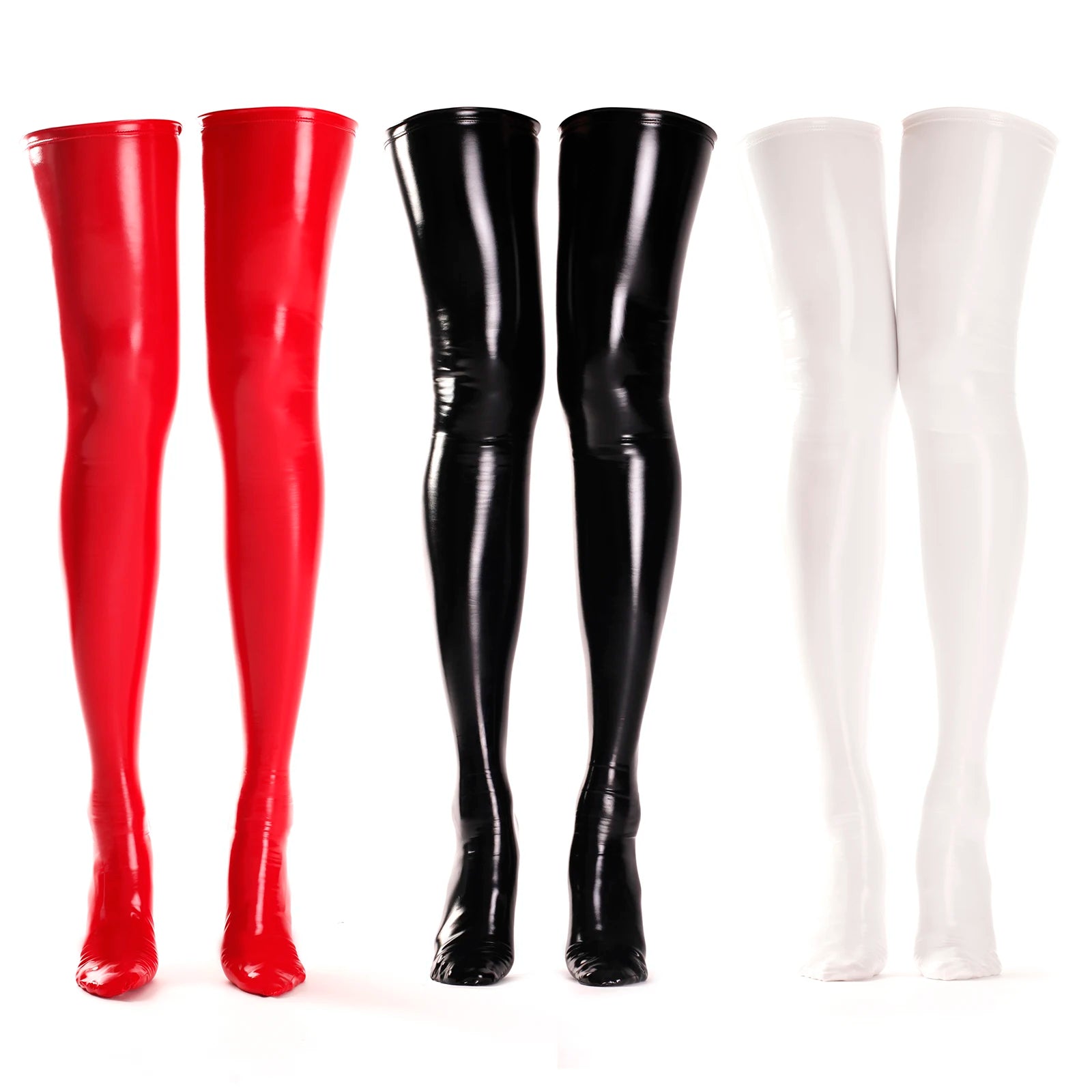 Ftshist Sexy Wetlook Tight-Highs Stockings Shiny Metallic Elastic Over-The-Knee Patent Leather Socks Latex Fetish Accessories