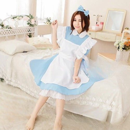 Women Lolita Dress Maid Apron Fantasia Carnival Skirt Cosplay Costumes Halloween Clothing Masquerade Party Alice In Wonderland