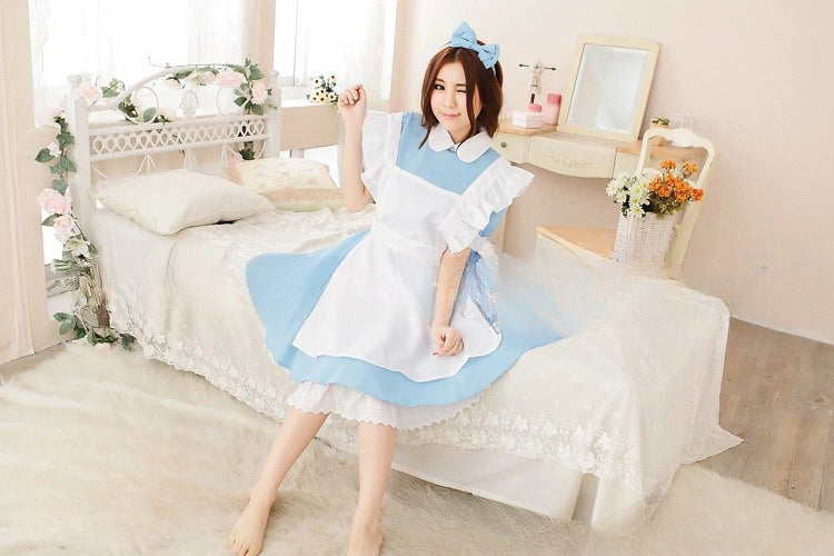 Women Lolita Dress Maid Apron Fantasia Carnival Skirt Cosplay Costumes Halloween Clothing Masquerade Party Alice In Wonderland