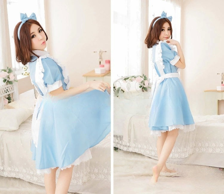 Women Lolita Dress Maid Apron Fantasia Carnival Skirt Cosplay Costumes Halloween Clothing Masquerade Party Alice In Wonderland