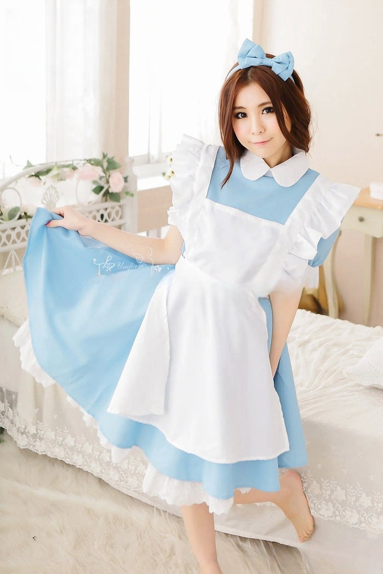 Women Lolita Dress Maid Apron Fantasia Carnival Skirt Cosplay Costumes Halloween Clothing Masquerade Party Alice In Wonderland