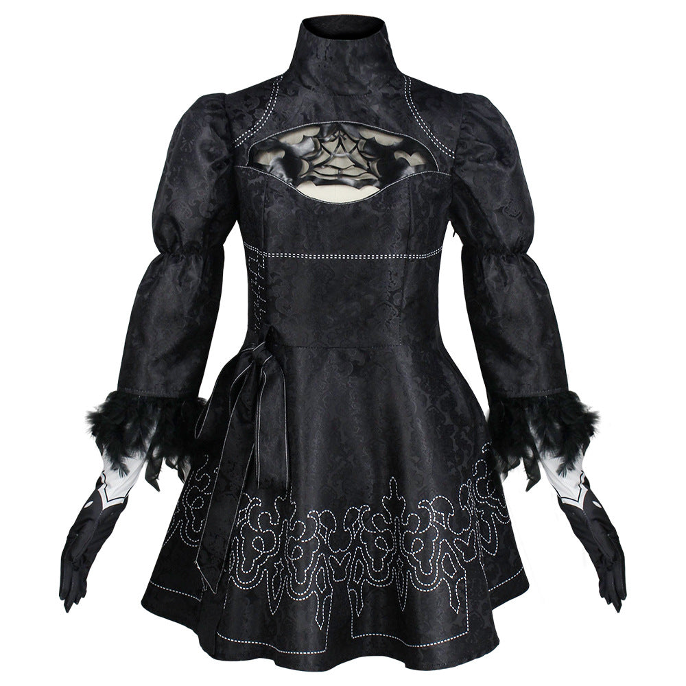 Big Size Yorha 2B Cosplay Costume Black Leotard Dress 2B Full Set Halloween Shojou Magical Girl Outfits Wig Gloves Eyemask Socks