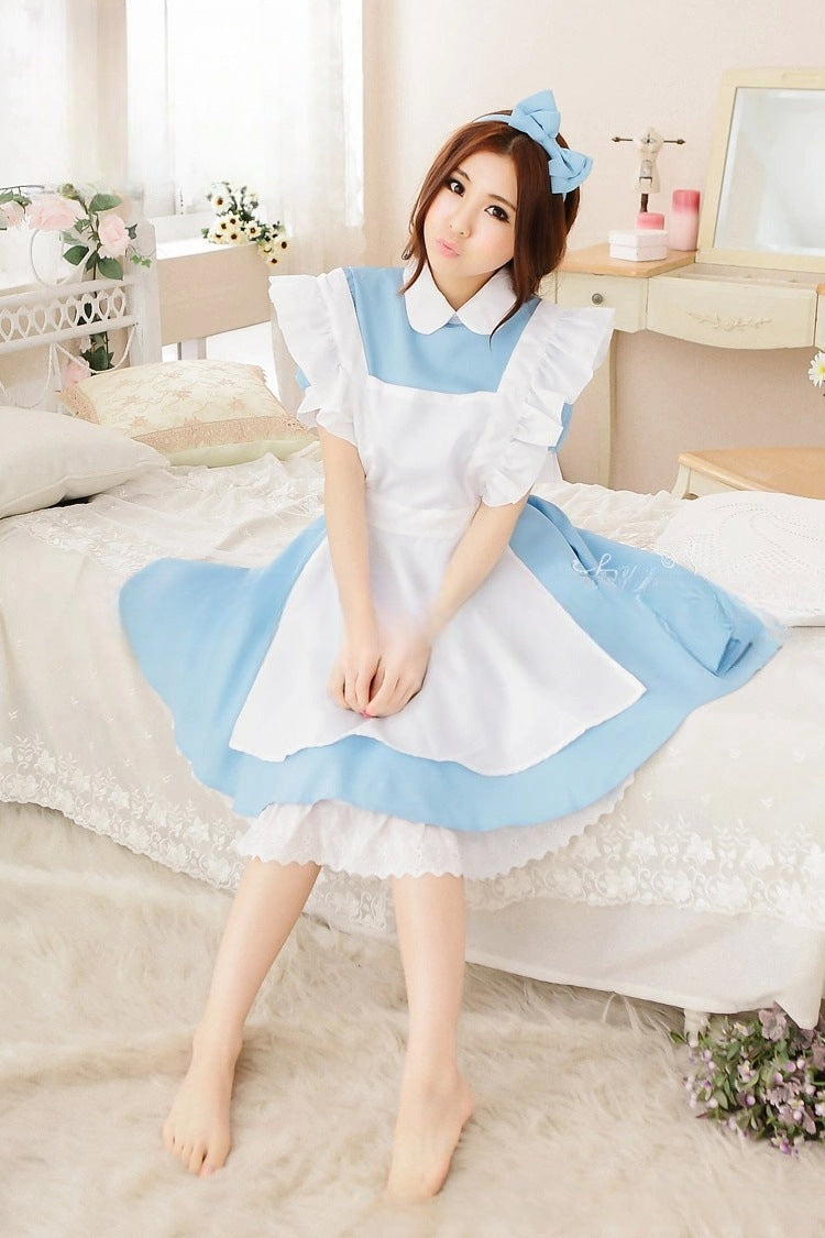 Women Lolita Dress Maid Apron Fantasia Carnival Skirt Cosplay Costumes Halloween Clothing Masquerade Party Alice In Wonderland
