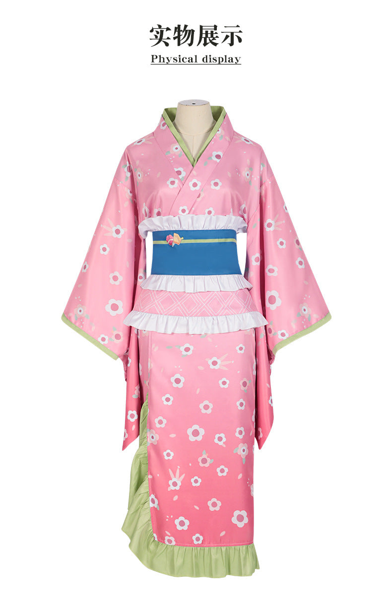 New Fashion Kanroji Mitsuri Cosplay Costume Pink Kimono Dress Outfits Halloween Carnival Party Disguise Women Suits