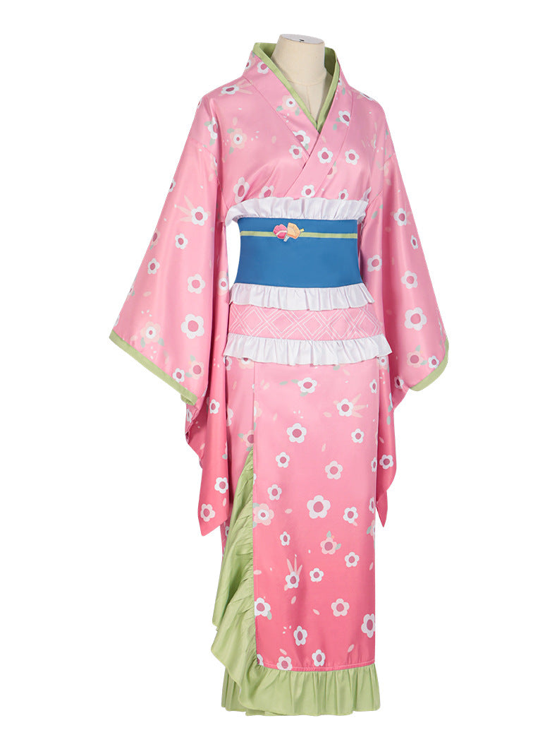 New Fashion Kanroji Mitsuri Cosplay Costume Pink Kimono Dress Outfits Halloween Carnival Party Disguise Women Suits