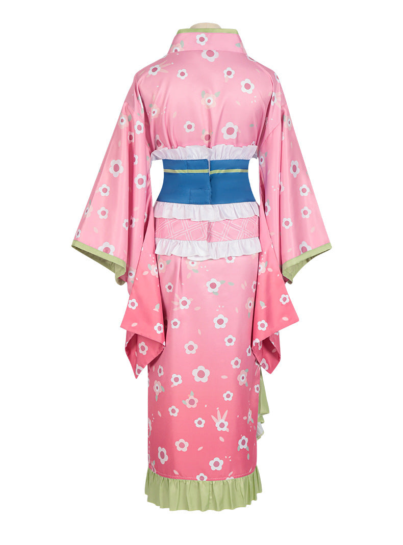 New Fashion Kanroji Mitsuri Cosplay Costume Pink Kimono Dress Outfits Halloween Carnival Party Disguise Women Suits
