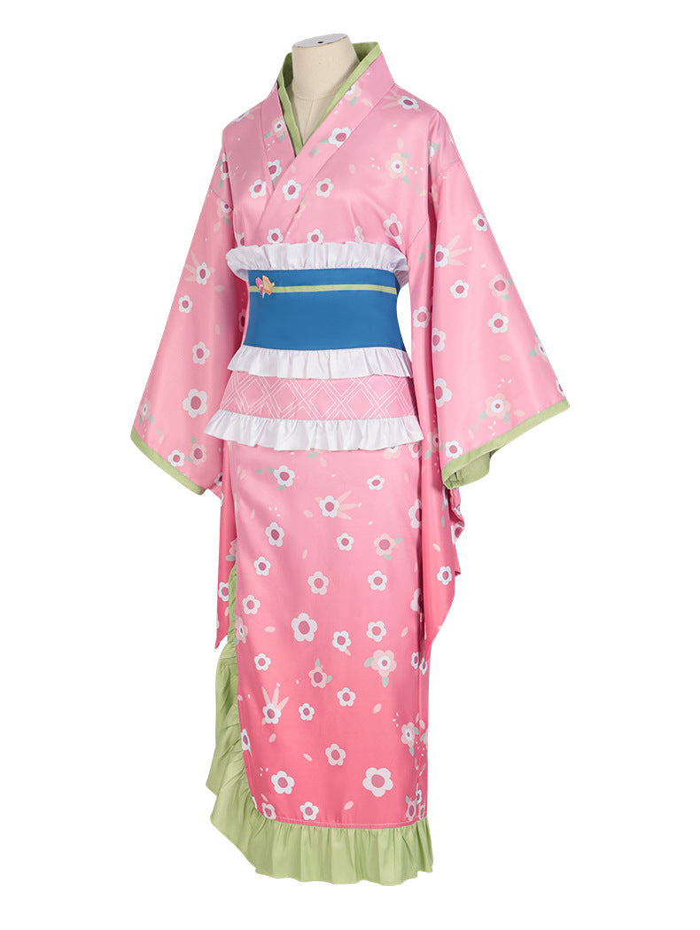 New Fashion Kanroji Mitsuri Cosplay Costume Pink Kimono Dress Outfits Halloween Carnival Party Disguise Women Suits